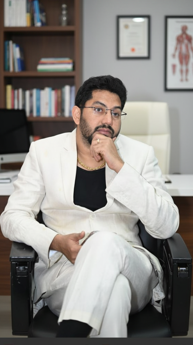 Dr. Krishna Singh, a pulmonologist, sitting in a professional setting, deep in thought.