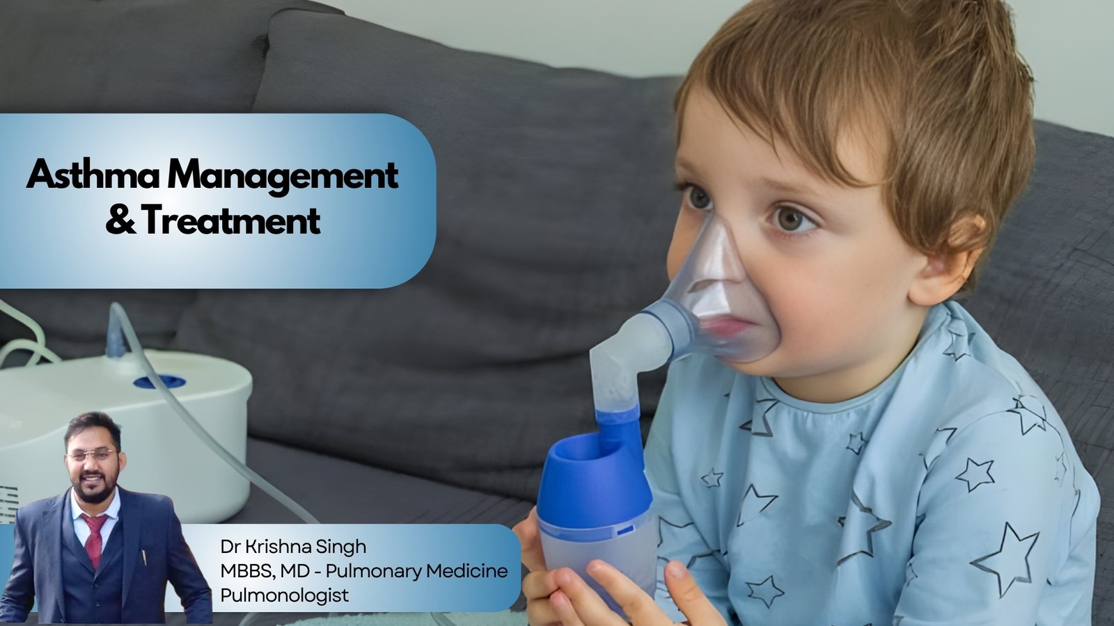 Child receiving asthma treatment using a nebulizer under the care of Dr. Krishna Singh, best Pulmonologist in Bhopal.