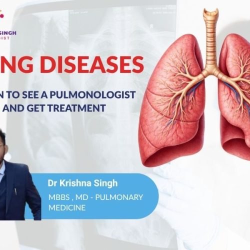 Dr. Krishna Singh, Pulmonologist in Bhopal, explaining lung diseases and respiratory conditions with a medical illustration of healthy human lungs.