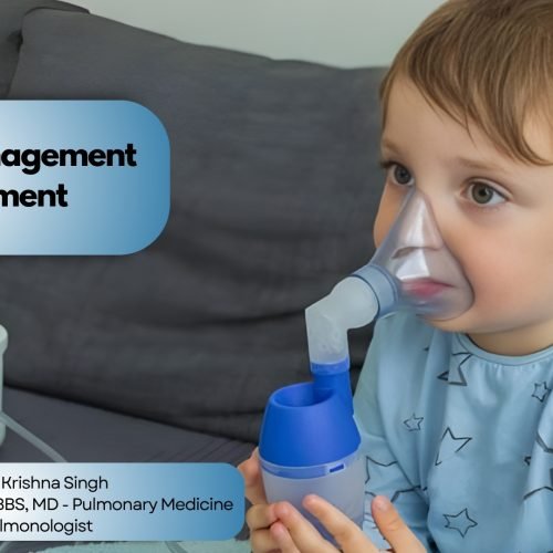 Child receiving asthma treatment using a nebulizer under the care of Dr. Krishna Singh, best Pulmonologist in Bhopal.